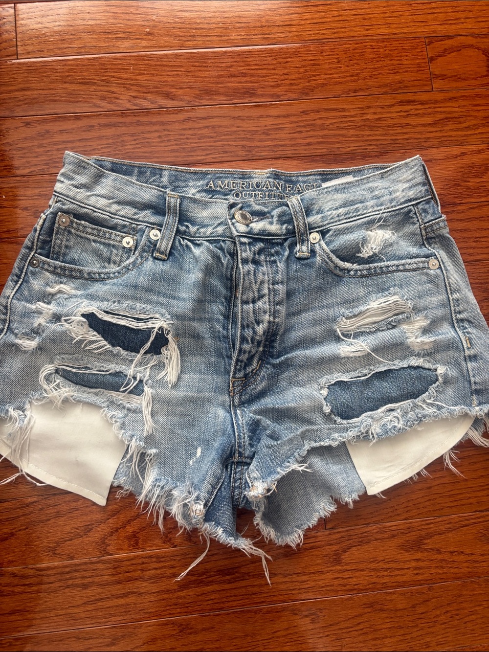 American Eagle Outfitters Light Blue Distressed Denim Cutoff Shorts